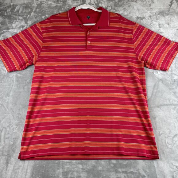 Nike Golf‎ Dri Fit Polo Shirt Men's L Orange Red Green Stripe Breathable (0741) - Picture 1 of 10